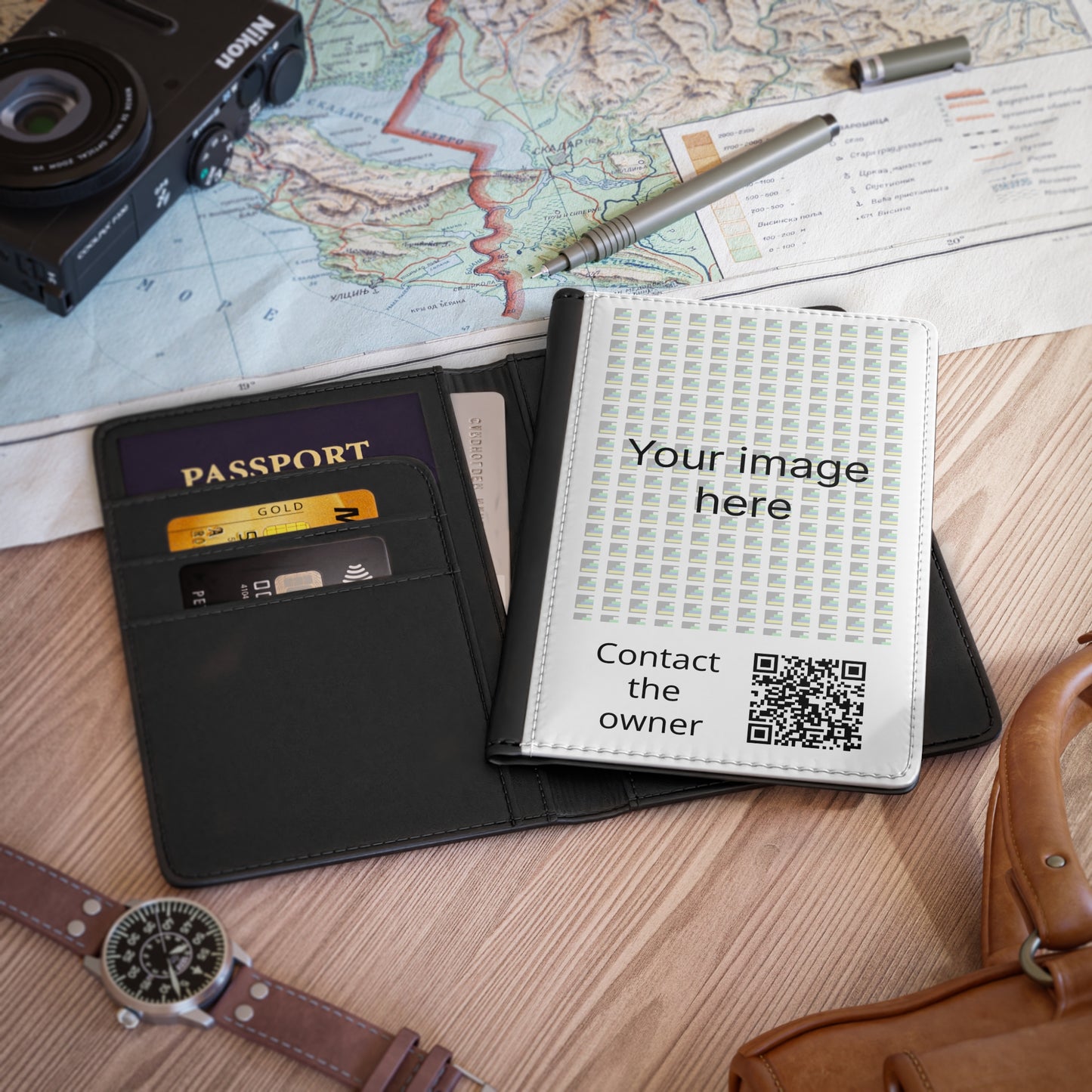 Passport Cover — Minimal QR 'Contact the Owner' Travel Passport Holder Your design